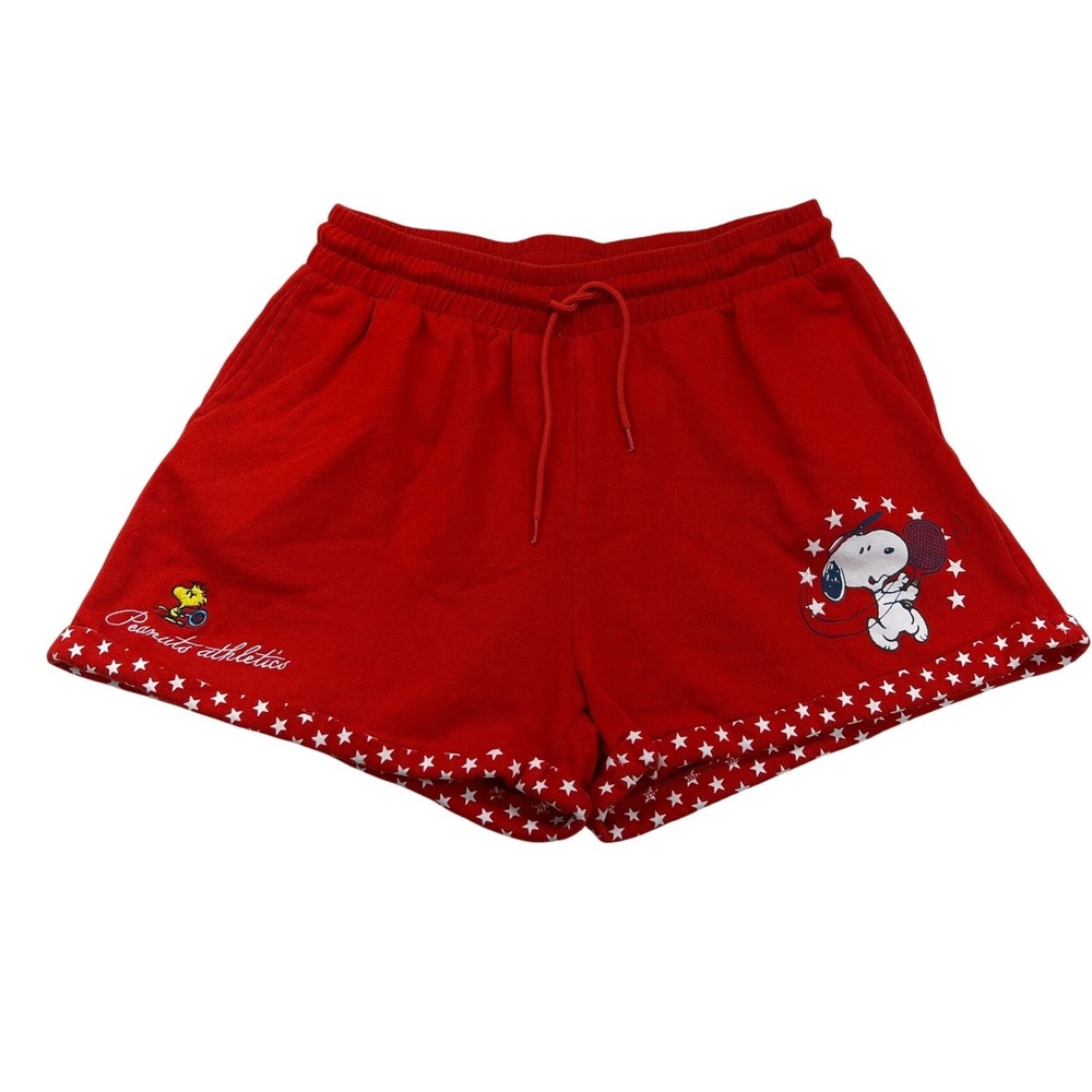 Peanuts Shorts Women XXL‎ Red Snoopy Tennis Athleisure Sweat July 4 Star Trim